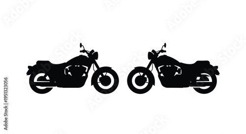 Two classic motorcycles displayed side by side in a stark silhouette