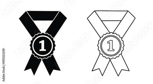 Two award ribbons with a number one a simple black silhouette