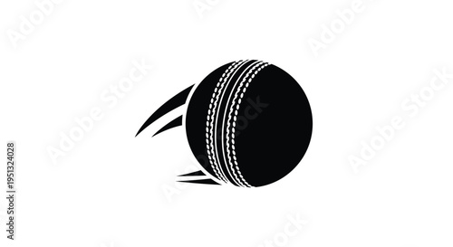 A black cricket ball with speed lines a striking silhouette