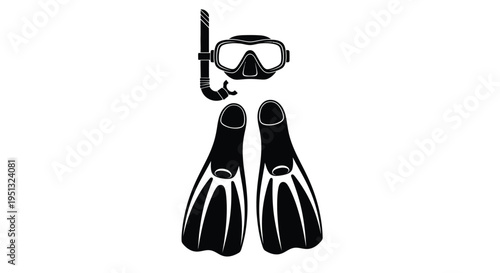 Diving equipment including mask snorkel and fins black silhouette