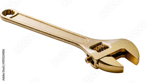 Isolated golden adjustable wrench, versatile hand tool for construction, repair, and DIY projects