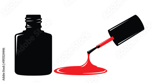 A red nail polish bottle and spilled polish depicted as a silhouette