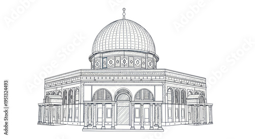 Dome of the Rock Sketch - Jerusalem Landmark Architecture