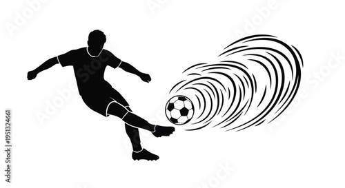 Soccer player in motion kicking a ball dynamic black shape silhouette