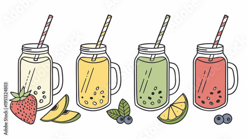 Healthy Fruit Smoothie Drinks Collection Vector Set Isolated on White Background