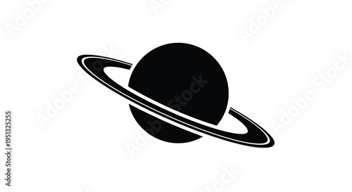 Simple depiction of saturn with prominent rings a dark silhouette