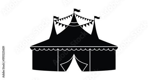 Black circus tent illustration with flags a striking graphic silhouette