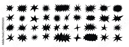Starburst shapes set. Cute collection of stars and sparkle doodle