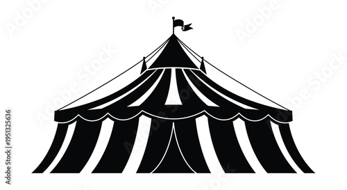 Black and white striped circus tent illustration a classic silhouette