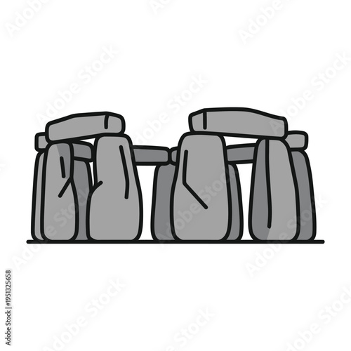 Minimal line art illustration of Stonehenge, iconic prehistoric monument in England, simple flat vector design.