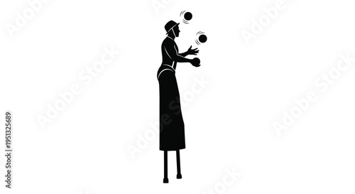 A juggler in action dynamically tossing balls a striking silhouette