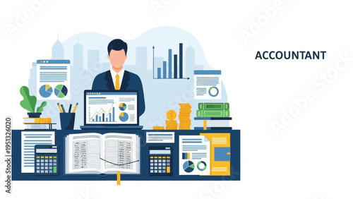Accountant Analyzing Financial Data with Desk Setup
