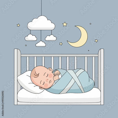 Baby Sleeping Peacefully in Crib at Night