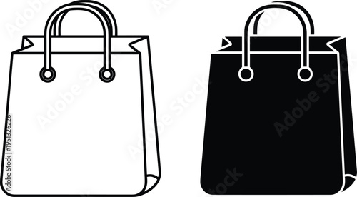 Shopping bag icon set retail paper bag vector illustration outline silhouette store purchase symbol isolated on white background simple design