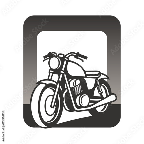 Logo concesionario de motos. Icono con dibujo con líneas de una motocicleta en perspectiva en un cuadrado con relleno degradado 