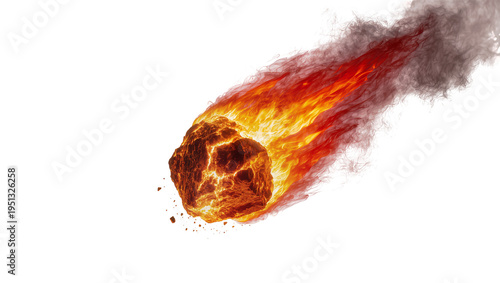Photos Isolated burning asteroid or meteor fireball streaking through space with fiery