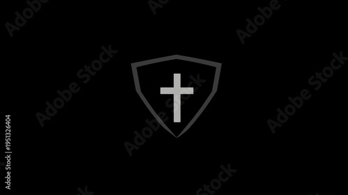 Symbolic Christian Cross in a Shield Design on Black Background - Faith, Protection, and Spirituality Icon