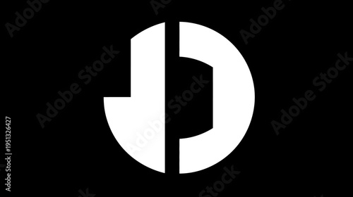 Abstract Geometric White Letter D Symbol in Circle on Black Background. Modern Minimalist Digital Graphic Design Element.