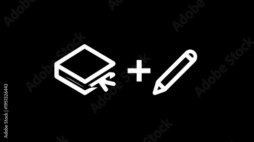 Graphic icon: Document management, content creation, and editing concept with file stack, cursor, and pencil symbols