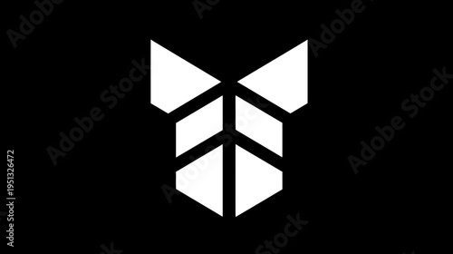 Stylish abstract geometric white arrow pointing up icon design on a black background, minimalist modern graphic concept