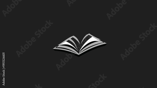 Stylized 3D render of an open book with fanned pages against a dark background, symbolizing education, knowledge, learning, and storytelling.