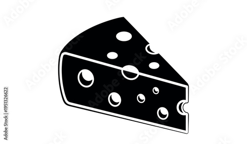 A black and white illustration of a wedge of cheese with holes