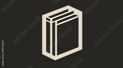 Sleek minimalist geometric book icon on a dark background, representing knowledge, education, learning, and literature.