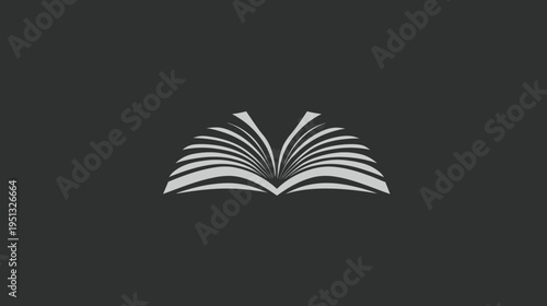 Elegant Open Book Graphic Icon for Knowledge, Education, Learning, and Literature. Minimalist Design on Dark Background.
