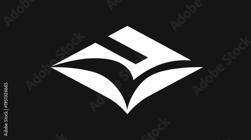 Modern abstract geometric logo icon with sharp angles and flowing white curves on a dark black background, versatile graphic element design.