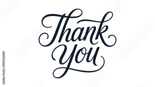 Elegant cursive typography design featuring the phrase “Thank You” with decorative flourishes, symbolizing gratitude, appreciation, and heartfelt acknowledgment in a stylish artistic formMo 