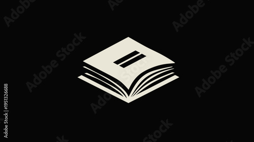 Minimalist isometric open book icon with pages, an abstract symbol for knowledge, education, learning, reading, story, and information.