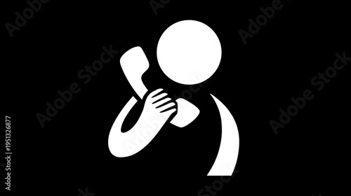 White stick figure icon holding a telephone receiver, representing contact us, customer service, support, and communication.