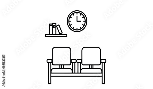 Waiting room interior with clock and furniture