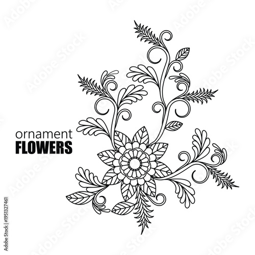 monoline vector illustration ornament flower sketch negative space.