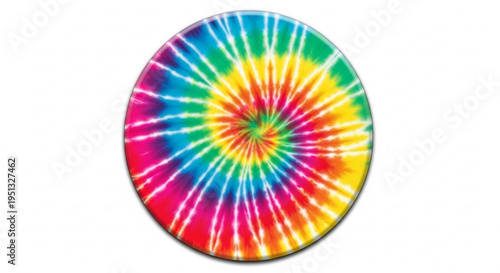 Vibrant tie dye circle pattern with rainbow colors on white background abstract design
