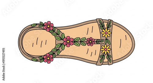 Colorful floral sandal with pink and yellow flowers on straps summer footwear