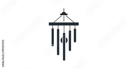 Black wind chime with cylindrical tubes hanging from a metal bar isolated on white background for home decoration