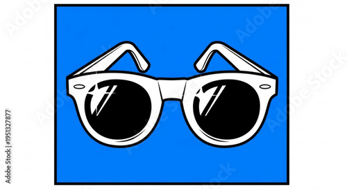 Trendy white sunglasses with black lenses on blue background fashion accessory