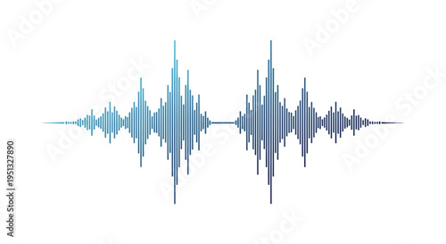 Sound wave pattern with blue and purple gradient on white background audio signal visualization