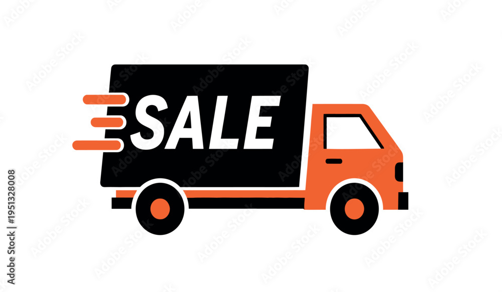 Naklejka premium Sale truck icon with promotional graphics
