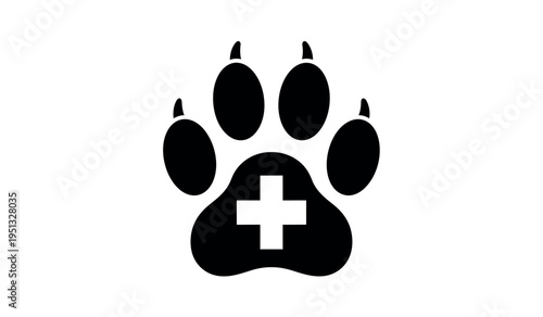 Black bear paw print with white medical cross on pad