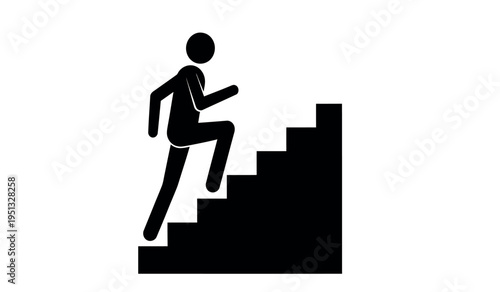 A person running up a staircase in a dynamic motion with purpose and energy