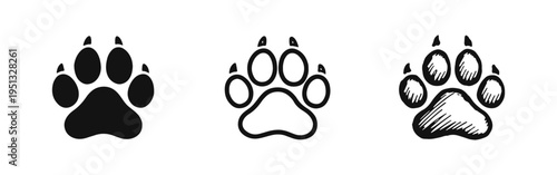 Animal paw print icon set for wildlife, pets, and tracking, ideal for nature and pet-related themes.