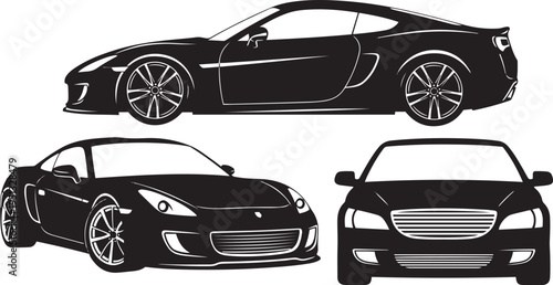 Sports Car Silhouette Set Luxury Coupe Vector Illustration