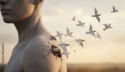 Artistic Human Shoulder Transformation Abstract Anatomy Concept for Health and Wellness Marketing