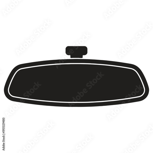 Simple black rearview mirror icon with a small mounting bracket isolated on a white background for automotive and vehicle designs