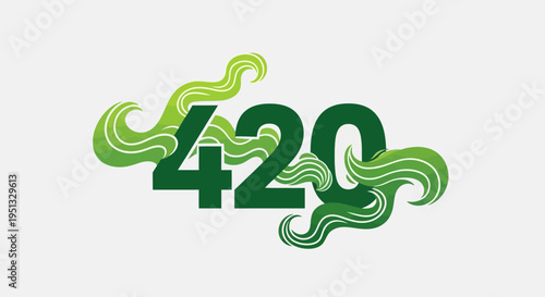 Green 420 number design features smoke waves for cannabis celebration theme