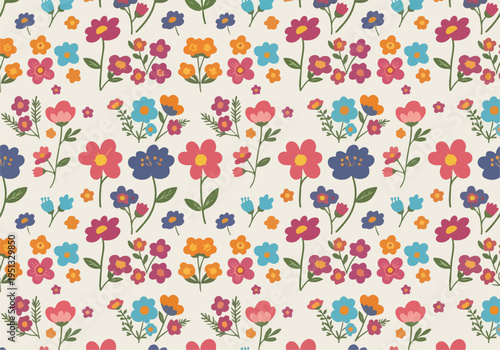 Gentle floral seamless design with soft color palette, minimal shapes, and elegant decorative style