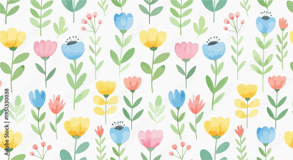 Fototapeta premium Hand illustrated meadow flowers seamless background