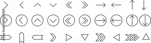 Tableau sur toile A comprehensive collection of diverse simple outline arrow icons and directional